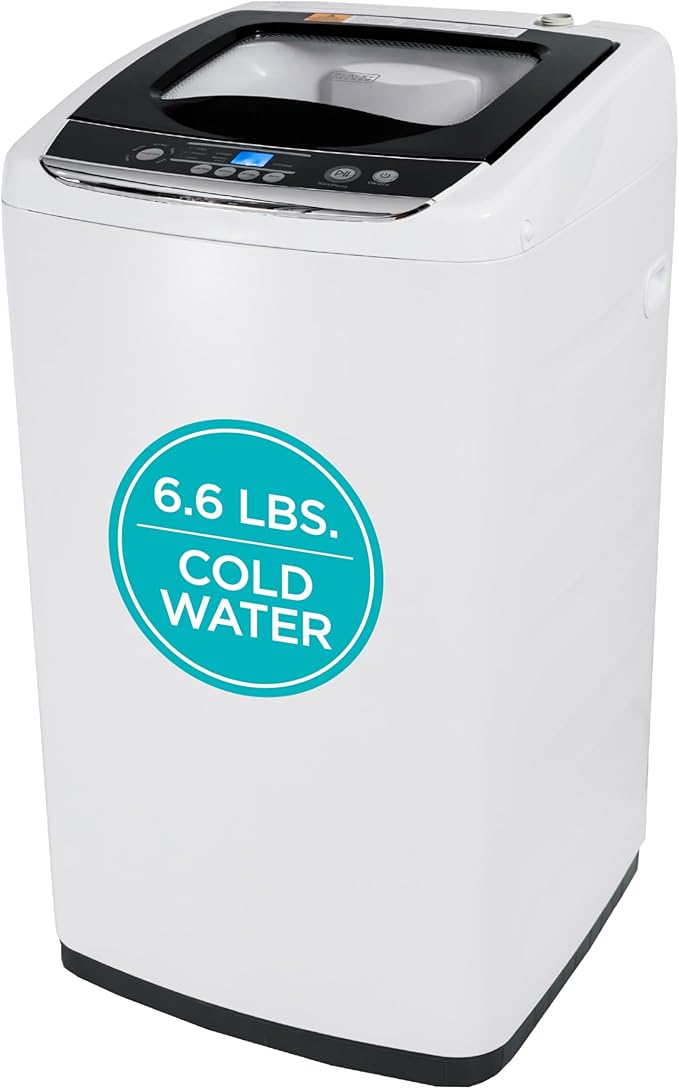 BLACK+DECKER 0.9 Cu. Ft. Portable Washer, 6.6 lb. Capacity Washing Machine for Homes & Apartments, 5 Wash Cycles, Quick Connect Sink Adapter and Drain Hose Included, LED Display, BPWM09W, White