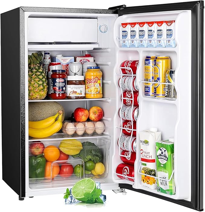Upstreman 3.2 Cu.Ft Mini Fridge with Freezer, Single Door Compact Refrigerator, Adjustable Thermostat, Small Refrigerator for Dorm, Bedroom, Office, Black-BR321