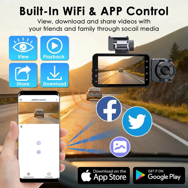 WiFi 3-Channel Dash Cam — 1080P, Night Vision