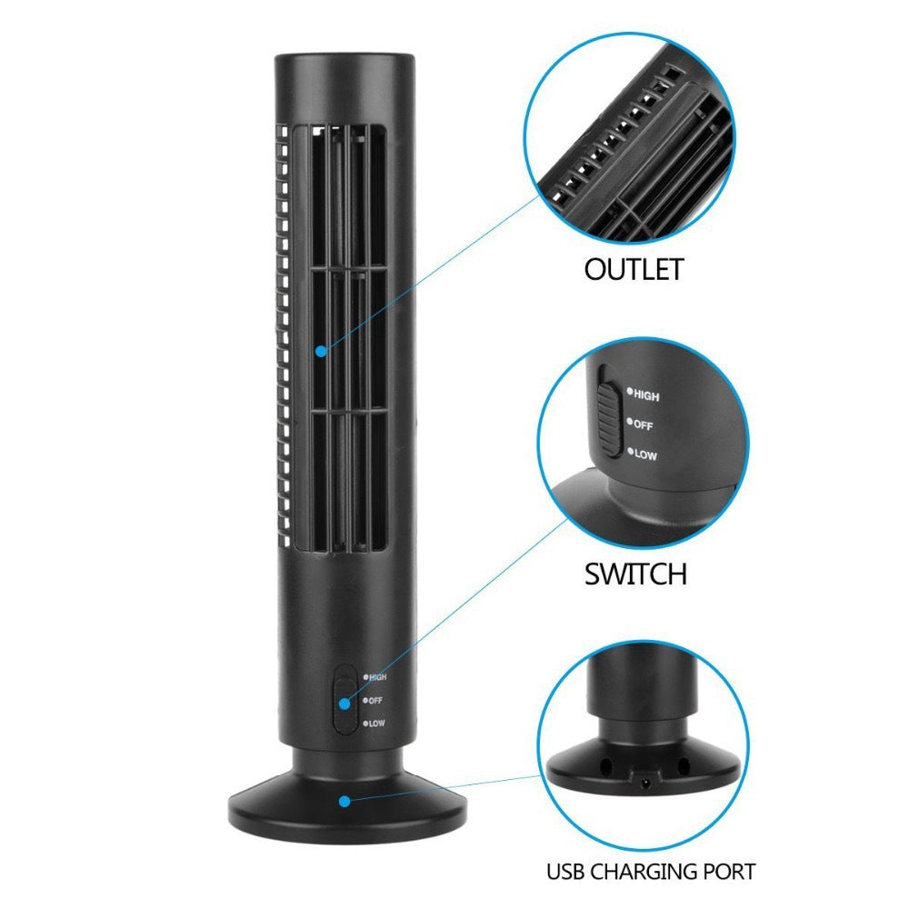 Mini Turm-Ventilator (ohne Rotorblätter) – 2.5W, 33cm, ABS, Schwarz & Weiß