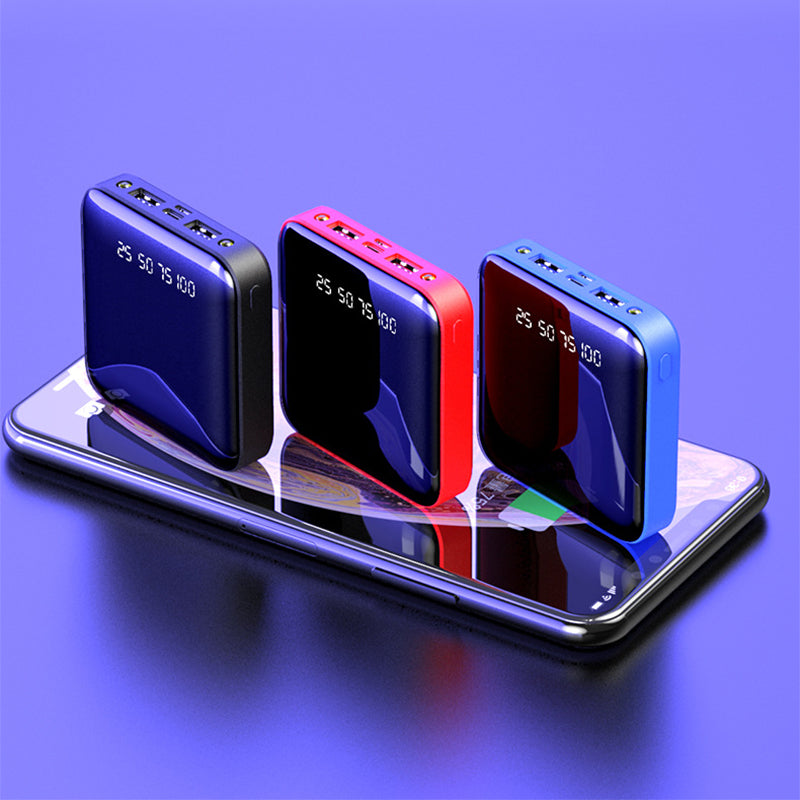 Mini Powerbank 20000mAh – Tragbares Spiegel-Digitaldisplay, Multi-USB-Ausgang