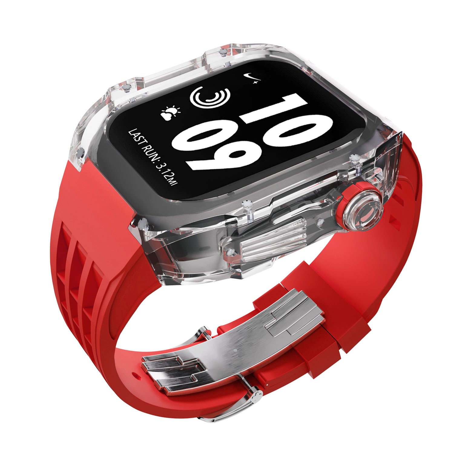 Coque transparente en cristal avec bracelet en caoutchouc fluoré