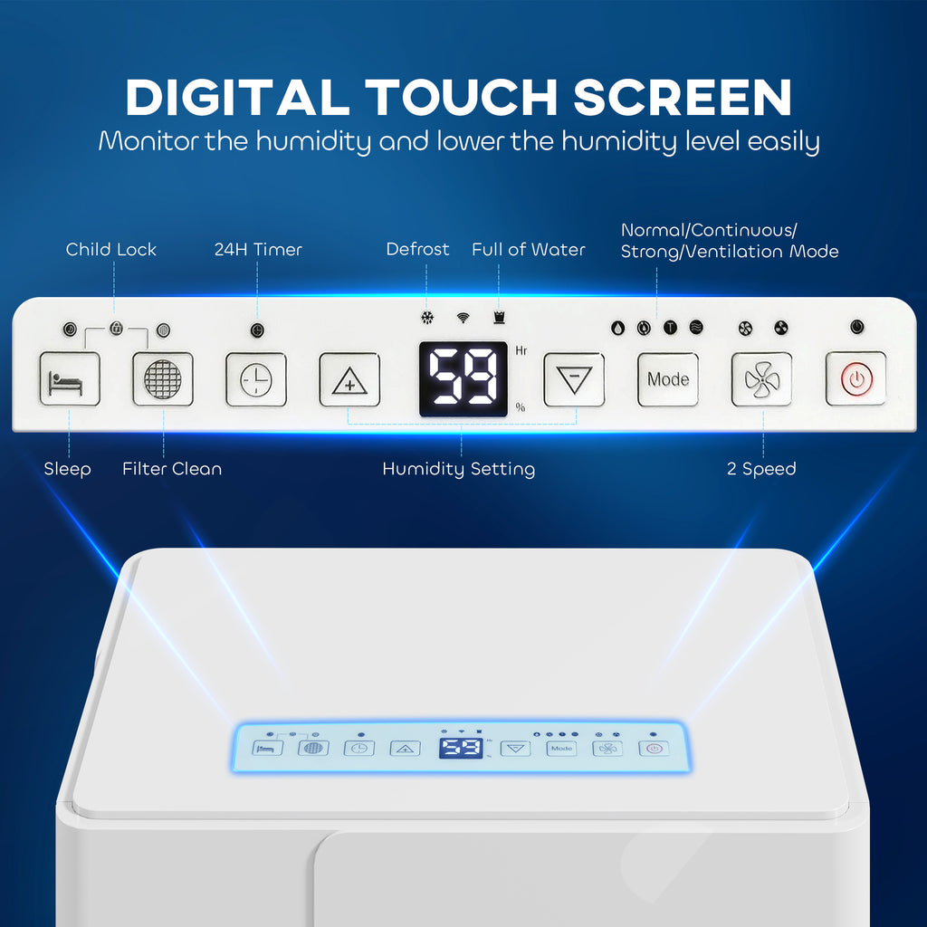 HOMCOM 30L Dehumidifier with Filter, Auto Defrost, for Home Laundry Drying
