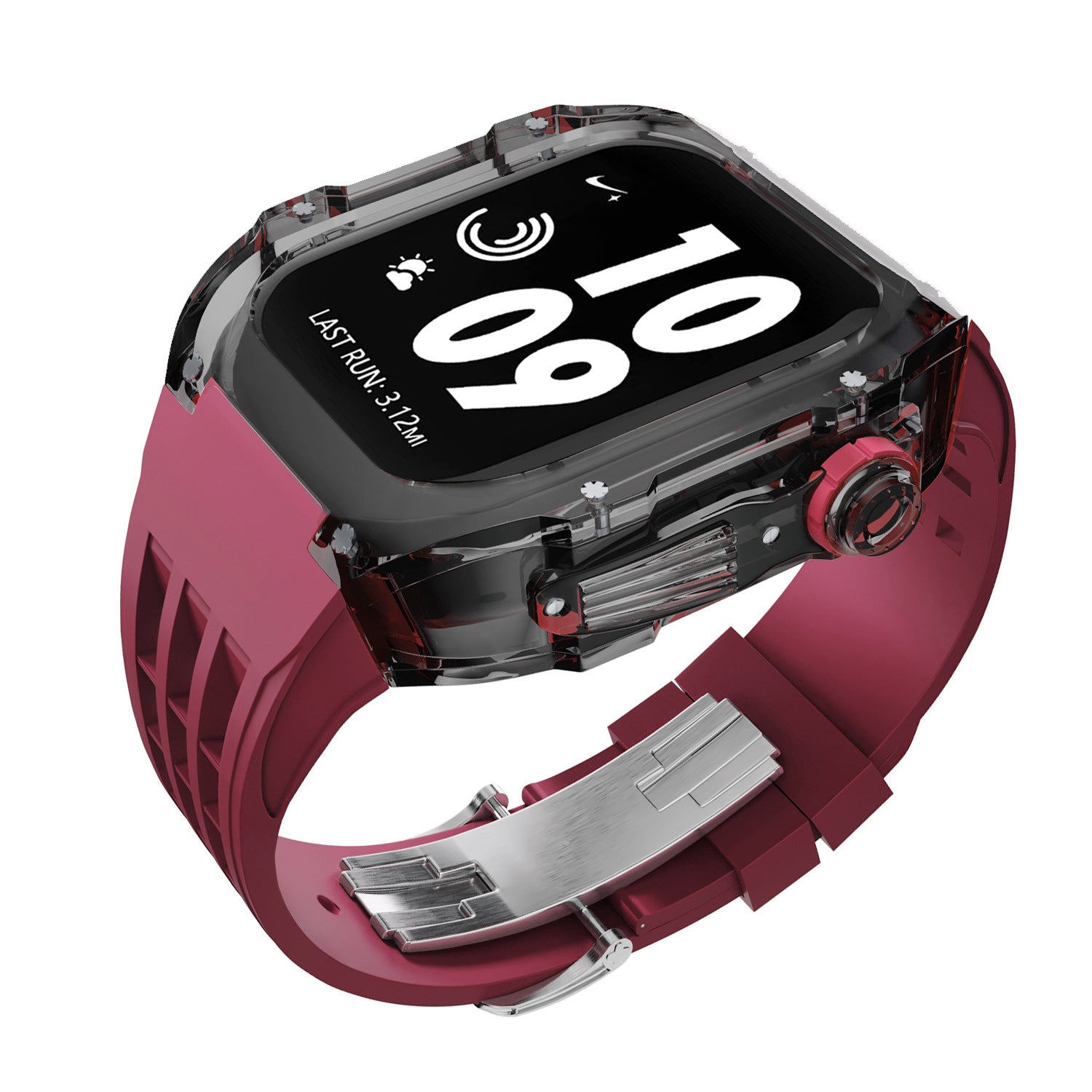 Coque transparente en cristal avec bracelet en caoutchouc fluoré