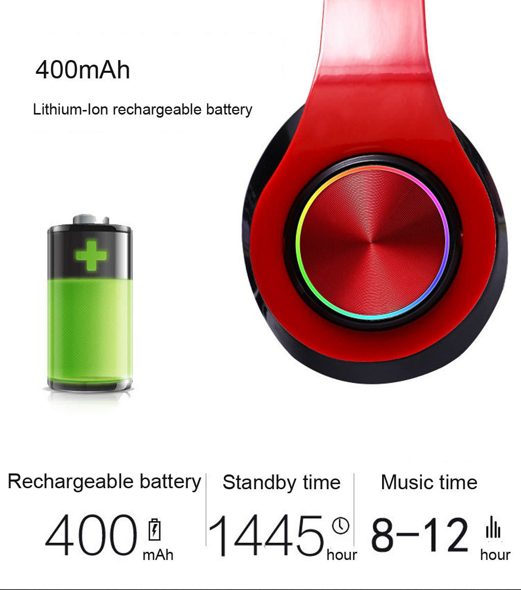 Beleuchteter faltbarer Bluetooth-Kopfhörer B39 – 40mm, 8–12 Std., 400 mAh, Geräuschunterdrückung Mikrofon