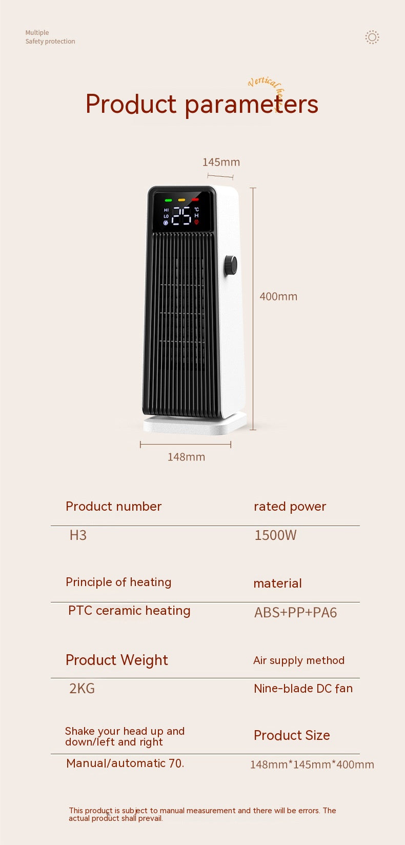 Mini-Desktop-Klimaanlage mit Heizfunktion — 1500W PTC, 3 Geschwindigkeiten, 2–8 Stunden Timer, Touch-Bedienung, 220V