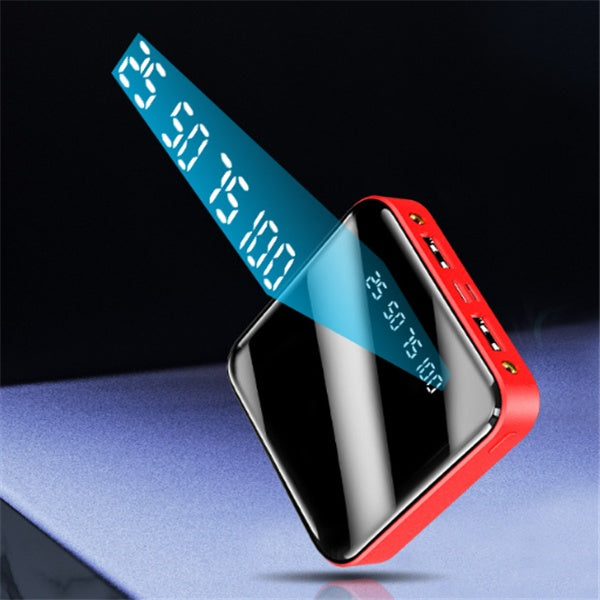 Mini Powerbank 20000mAh – Tragbares Spiegel-Digitaldisplay, Multi-USB-Ausgang