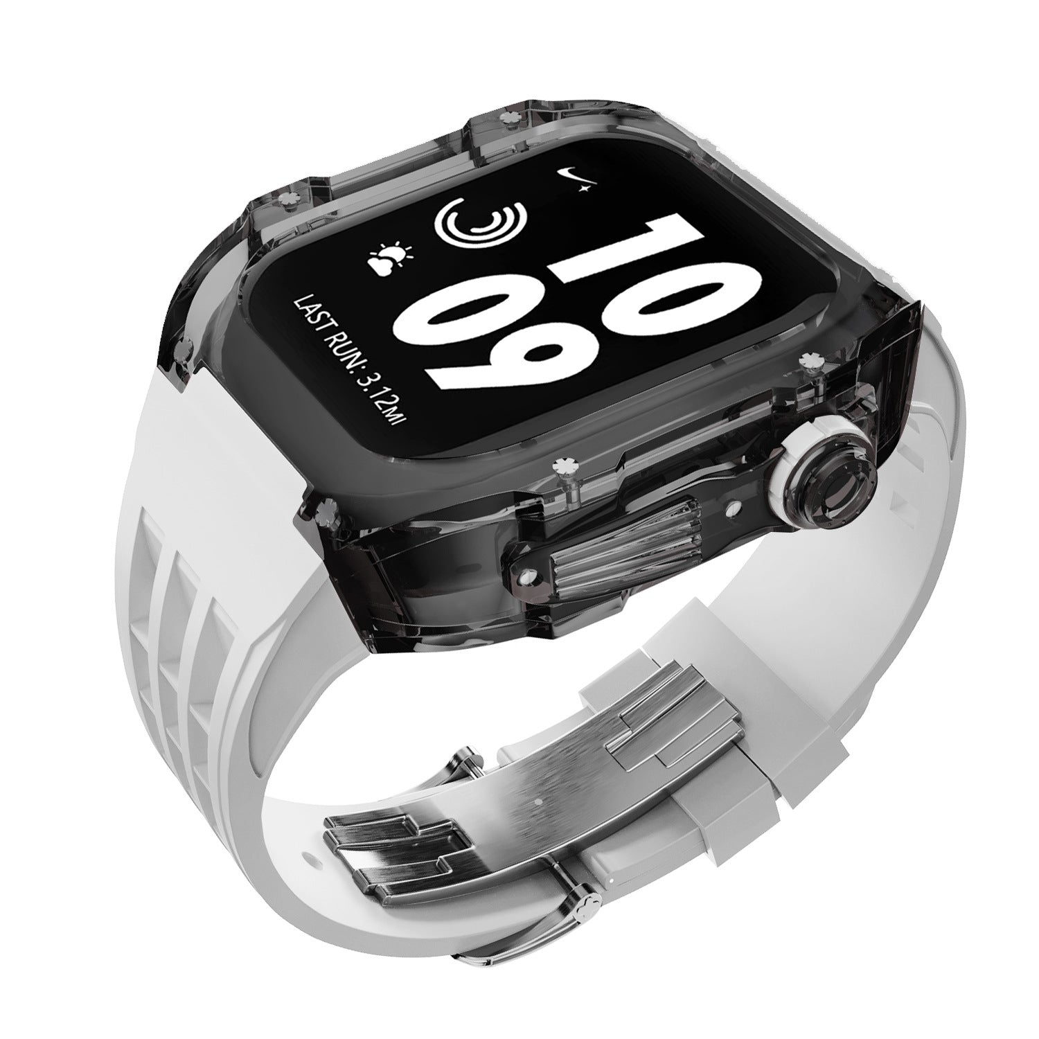 Coque transparente en cristal avec bracelet en caoutchouc fluoré