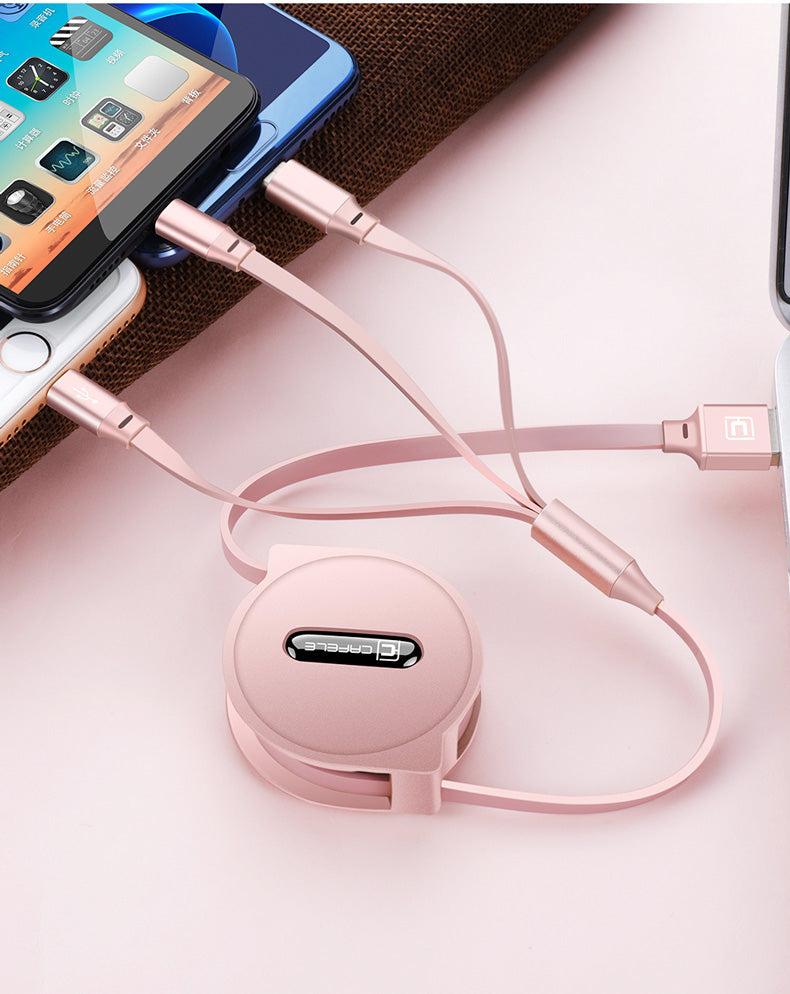 Teleskopisches 3-in-1 Ladekabel – 1m, Multi-Anschluss, universelle Telefonkompatibilität