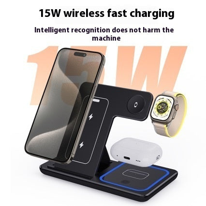 15W 3-in-1 LED Schnelle Kabellose Ladestation Faltbare Ladestation für Smartphone 15 14 13 12 11 IWatch 9 8 7 6 5 Airpods Pro