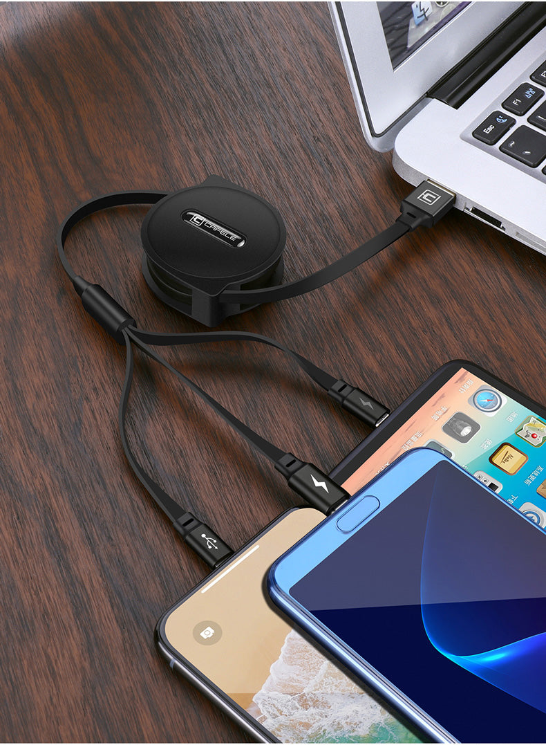 Teleskopisches 3-in-1 Ladekabel – 1m, Multi-Anschluss, universelle Telefonkompatibilität