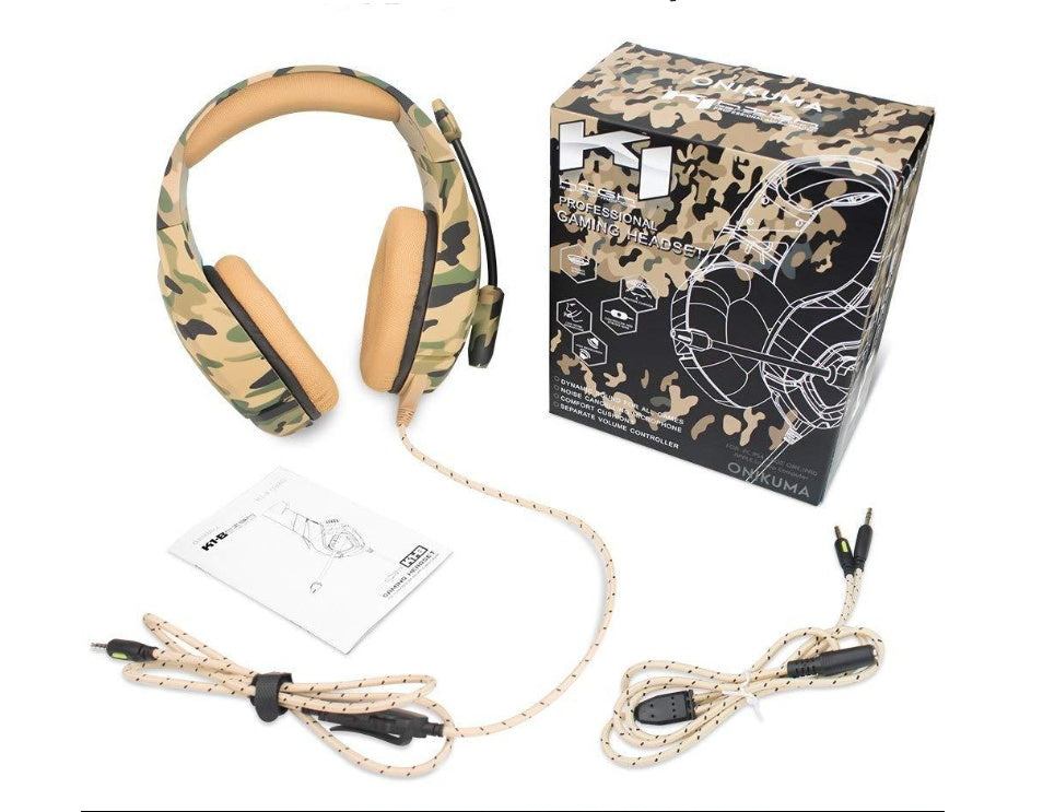 Casque gaming camouflage Destruction – 3,5 mm, haut-parleur 40 mm, câble tressé 2,2 m, PS4 et mobile