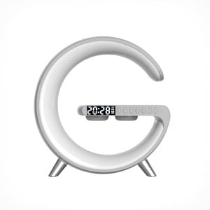 Lampe d'ambiance LED intelligente — Chargeur sans fil 15 W, haut-parleur Bluetooth, contrôle par application, 10 modes d'éclairage