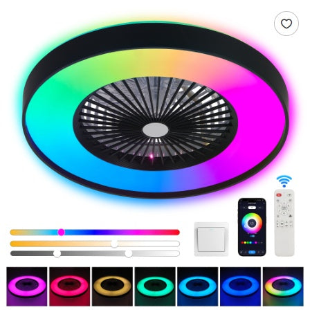 23 Zoll Smart-Deckenventilator mit RGB-LED-Beleuchtung – App- und Fernbedienung, 6-Gang-DC-Motor, dimmbar