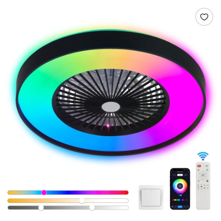 23 Zoll Smart-Deckenventilator mit RGB-LED-Beleuchtung – App- und Fernbedienung, 6-Gang-DC-Motor, dimmbar