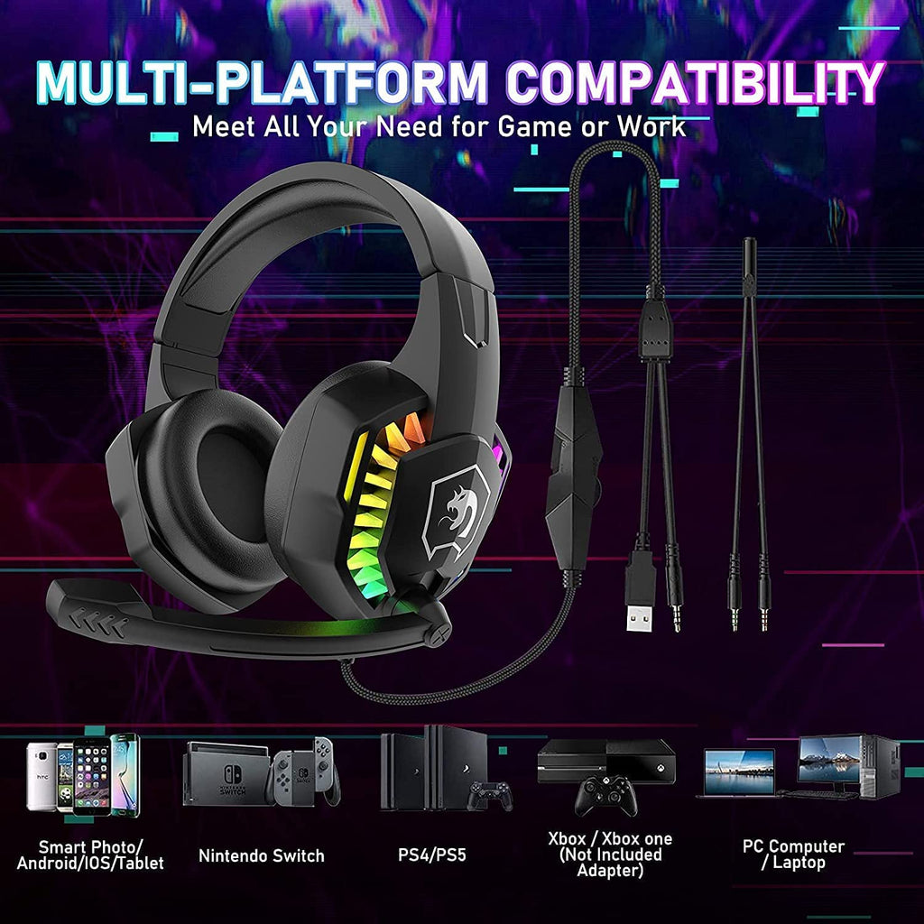 RGB Gaming-Headset mit Geräuschunterdrückendem Mikrofon – PS4, Xbox, PC, Switch