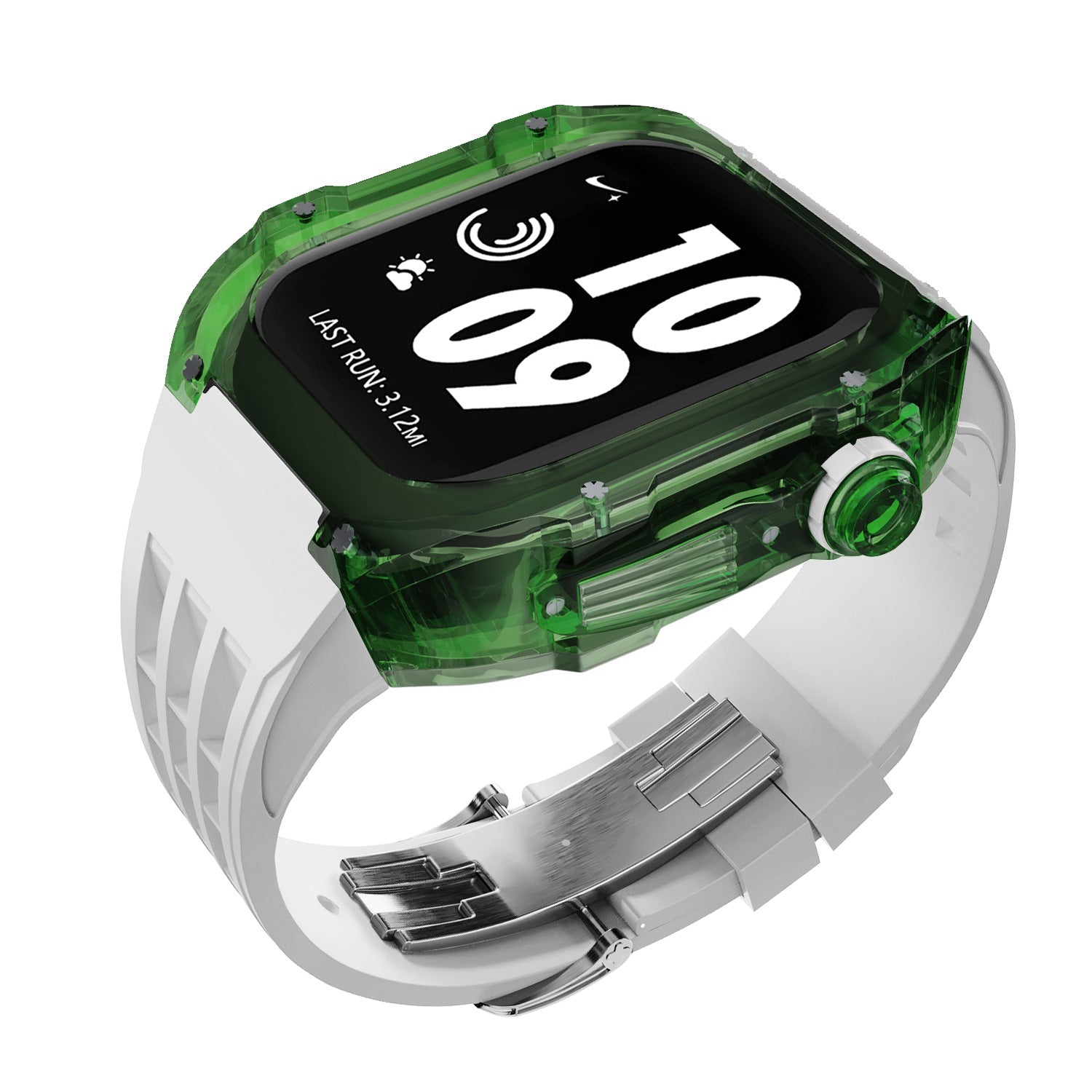 Coque transparente en cristal avec bracelet en caoutchouc fluoré