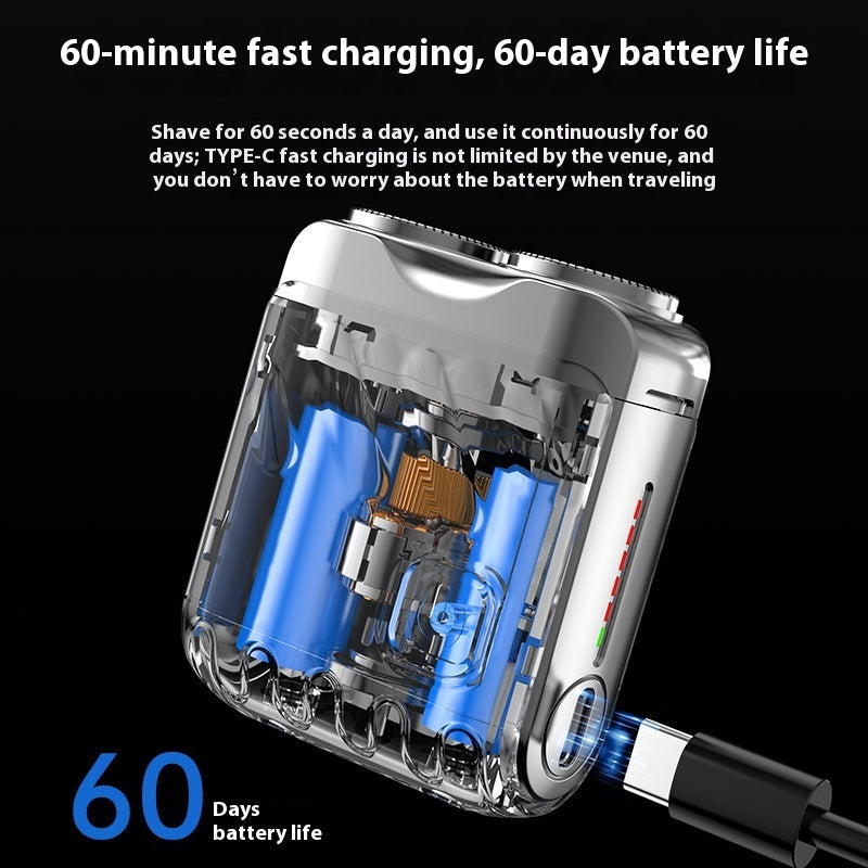 Rasoir Électrique Rotatif Portable Double Anneau Mini Rasoir de Voyage pour Hommes Double Tête de Lame Magnétique Flottante Rasoirs de Poche Rechargeables
