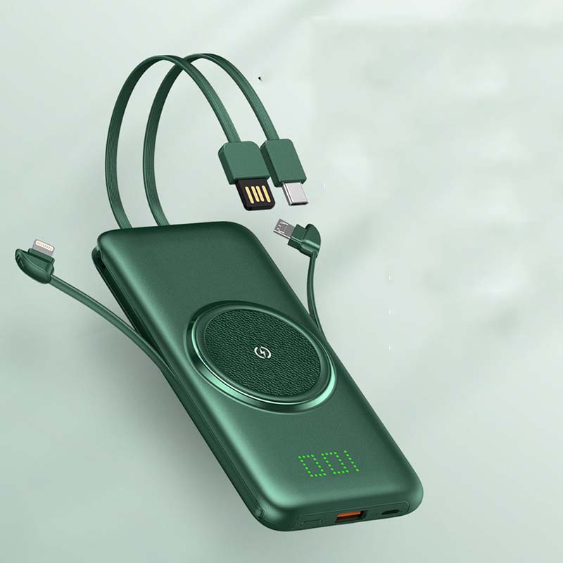Wireless Power Bank — Large Capacity, Built-In Cable