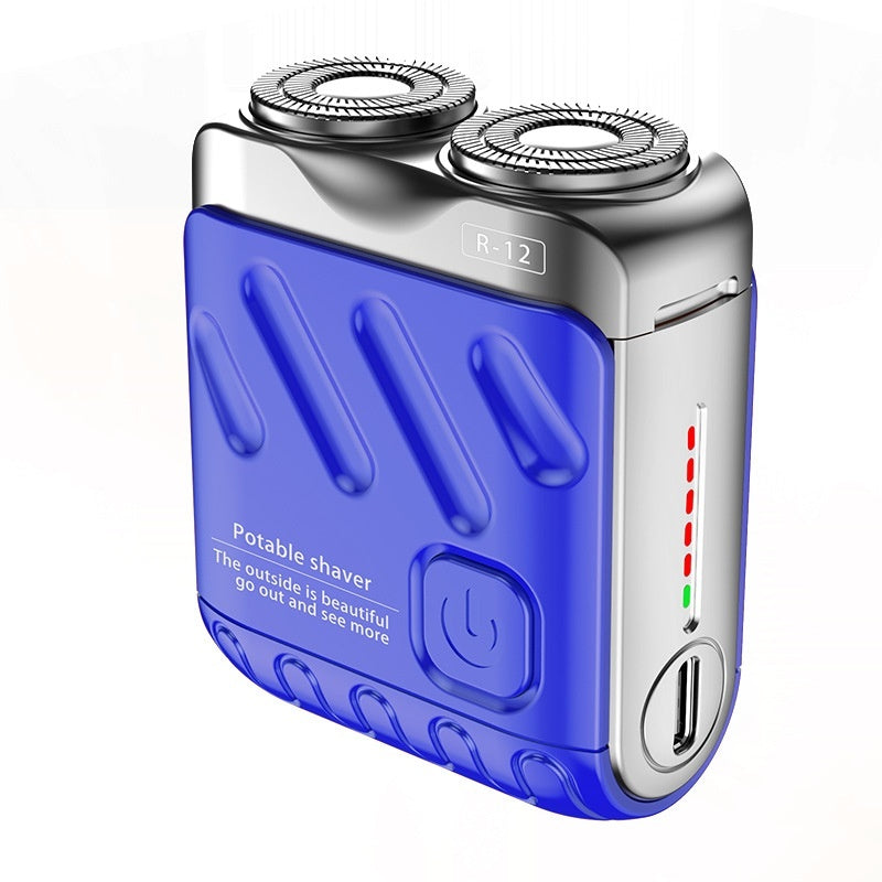 Rasoir Électrique Rotatif Portable Double Anneau Mini Rasoir de Voyage pour Hommes Double Tête de Lame Magnétique Flottante Rasoirs de Poche Rechargeables