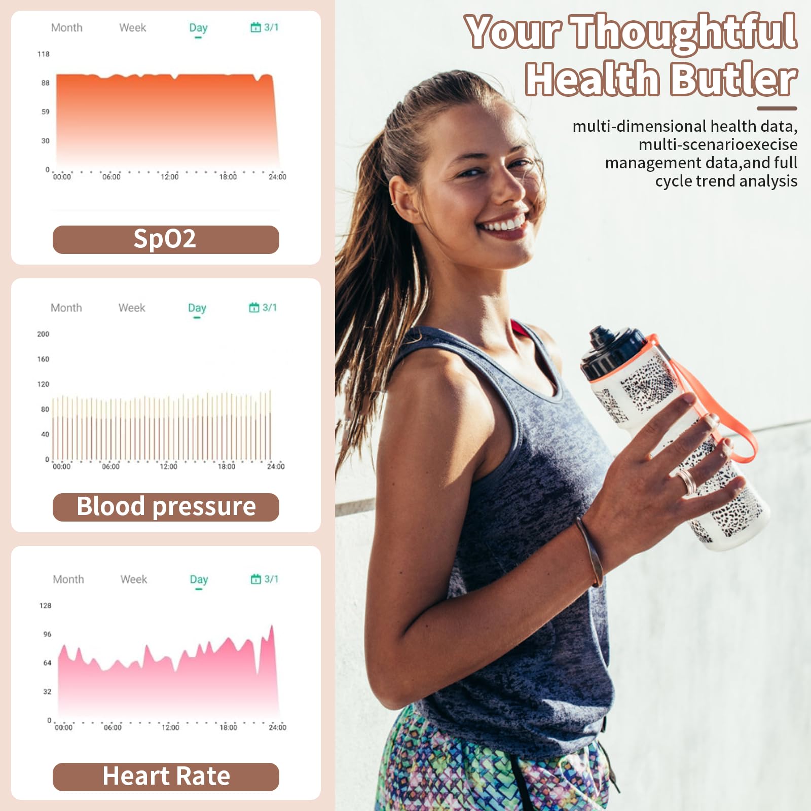 Smart Ring For Women - Heart Rate, Blood Oxygen & Sleep Tracker, Rose Gold, IP68