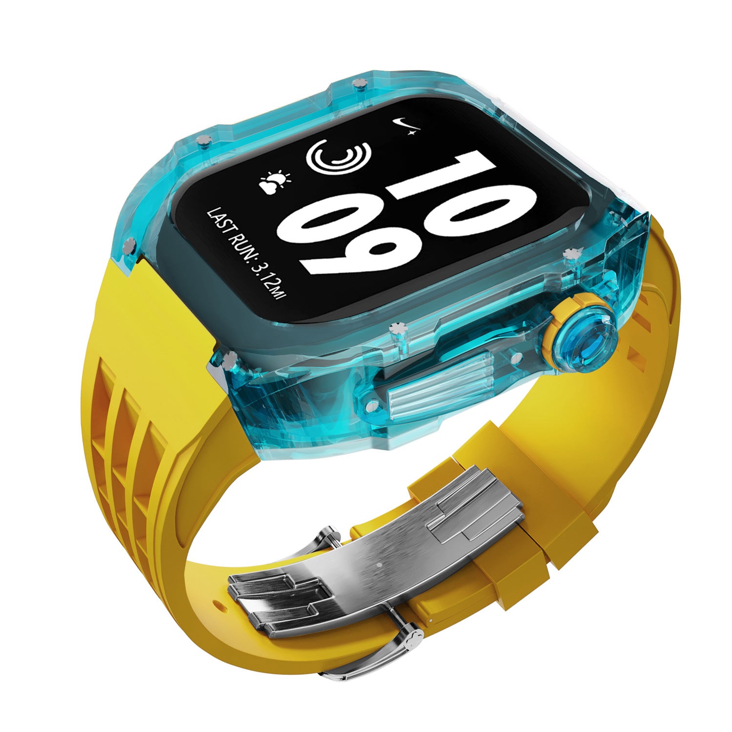 Coque transparente en cristal avec bracelet en caoutchouc fluoré