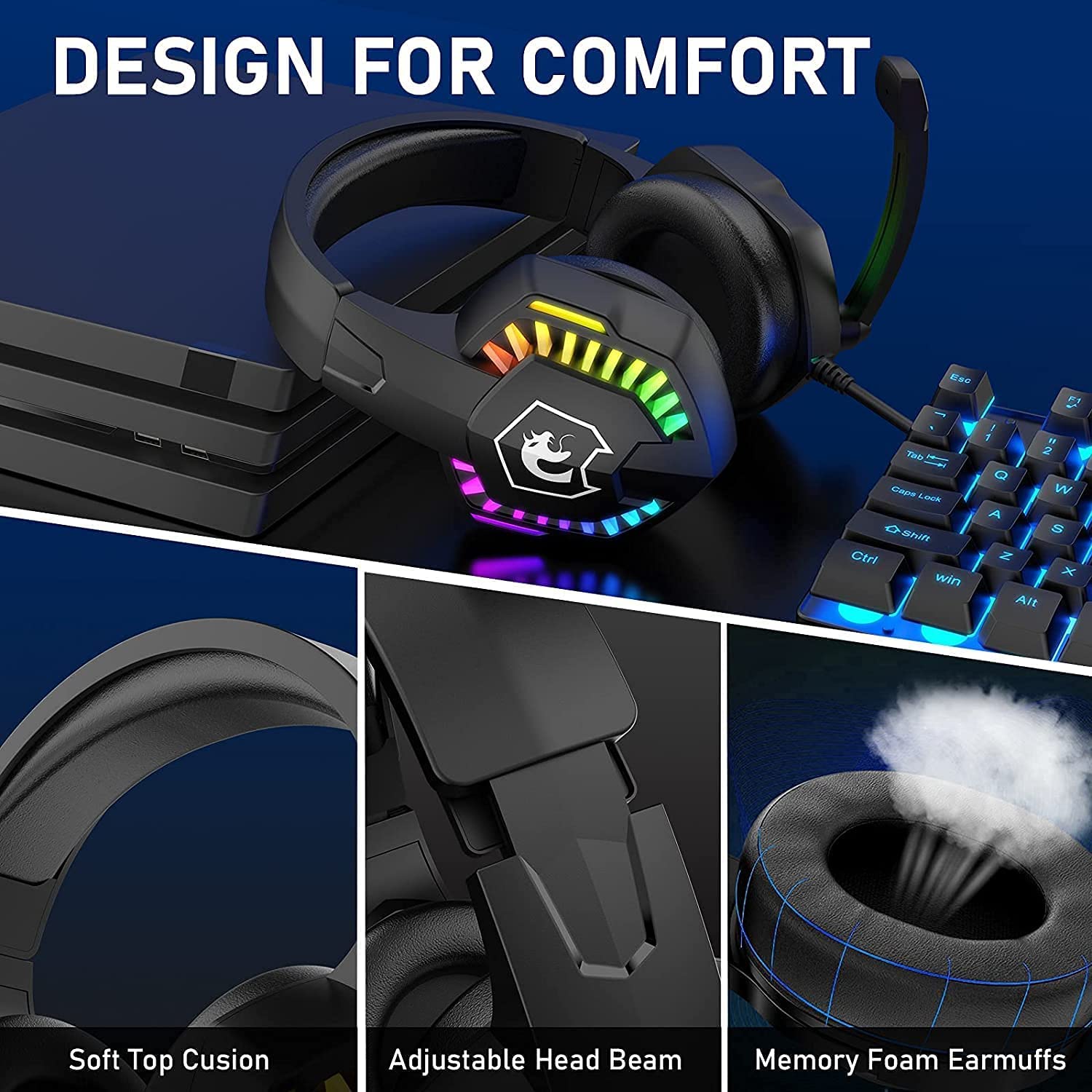 RGB Gaming-Headset mit Geräuschunterdrückendem Mikrofon – PS4, Xbox, PC, Switch