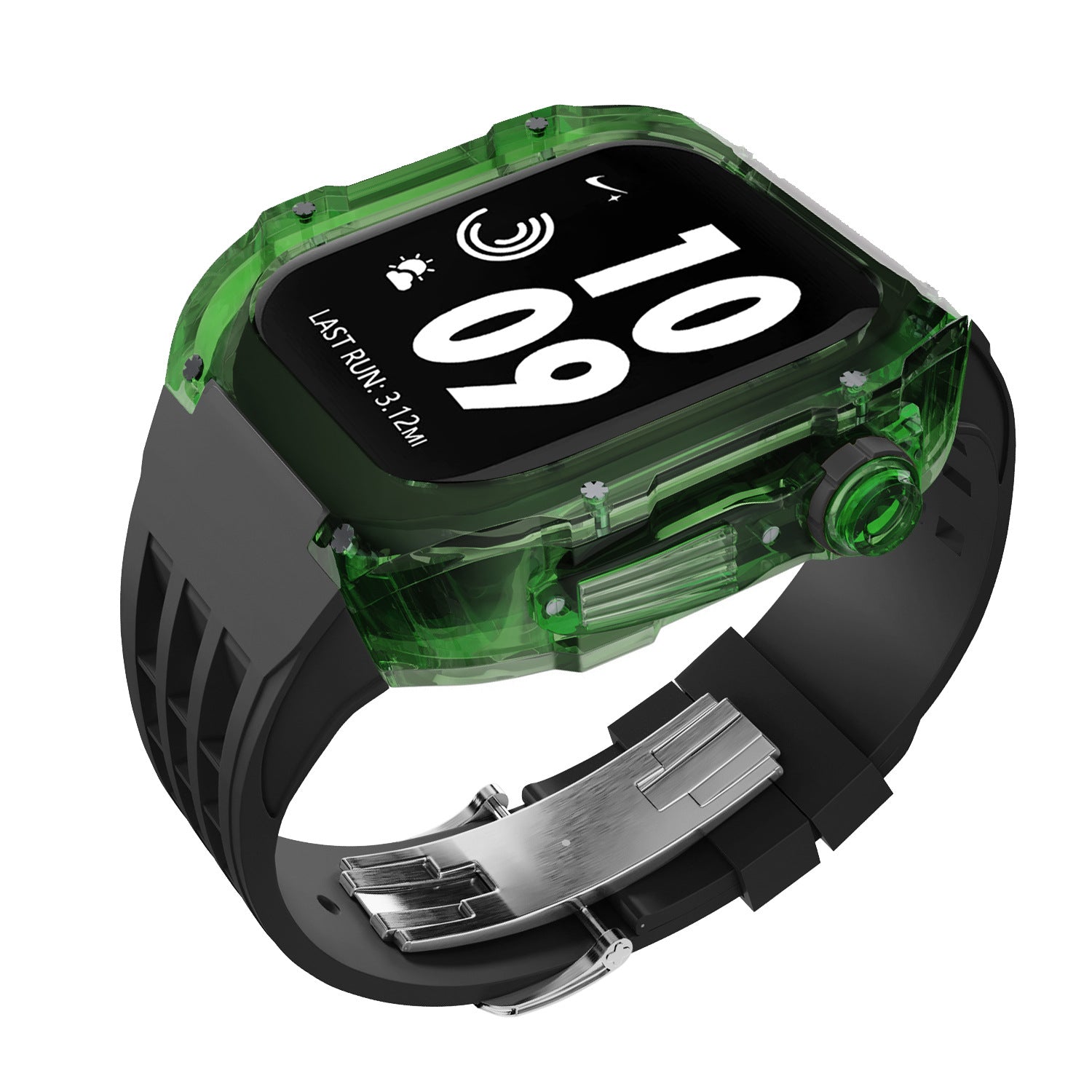 Coque transparente en cristal avec bracelet en caoutchouc fluoré