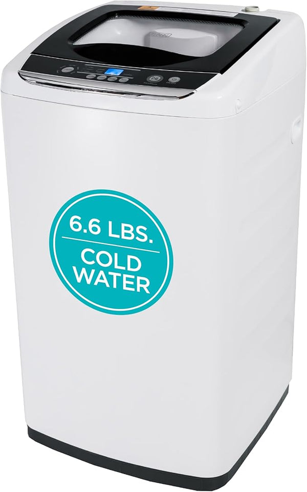 BLACK+DECKER 0.9 Cu. Ft. Portable Washer, 6.6 lb. Capacity Washing Machine for Homes & Apartments, 5 Wash Cycles, Quick Connect Sink Adapter and Drain Hose Included, LED Display, BPWM09W, White