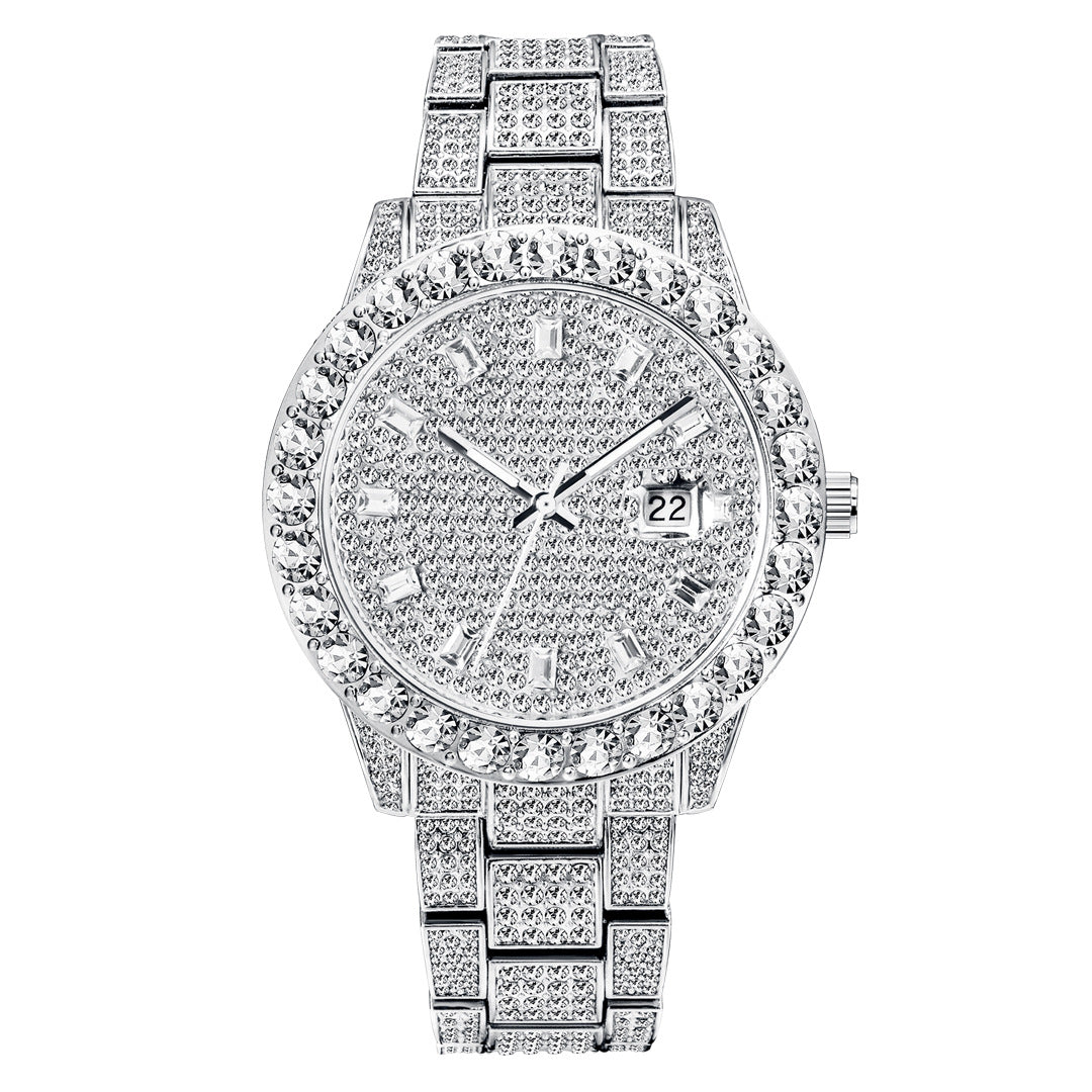 Montre Tendance Grand Cadran Entièrement Sertie de Diamants