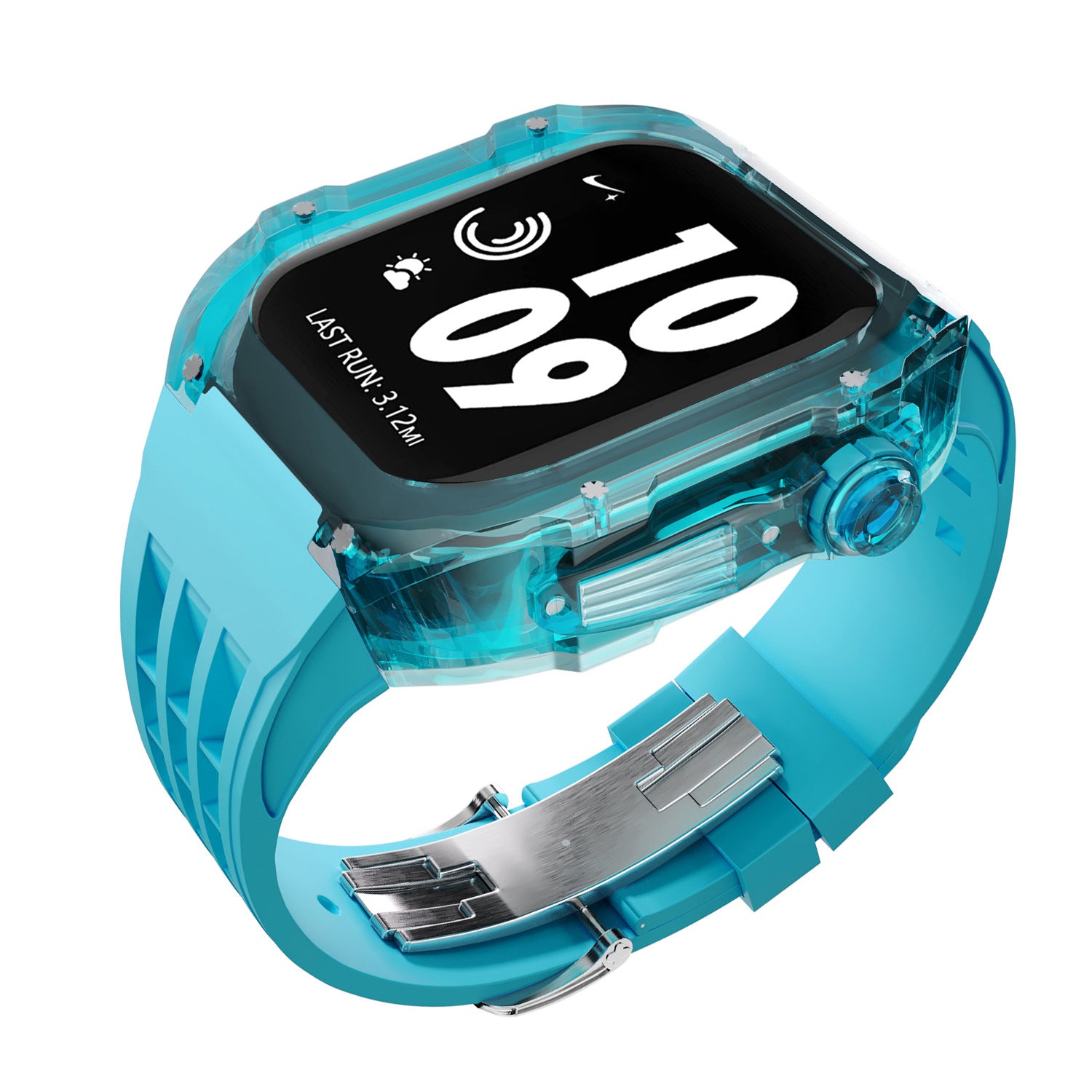 Coque transparente en cristal avec bracelet en caoutchouc fluoré