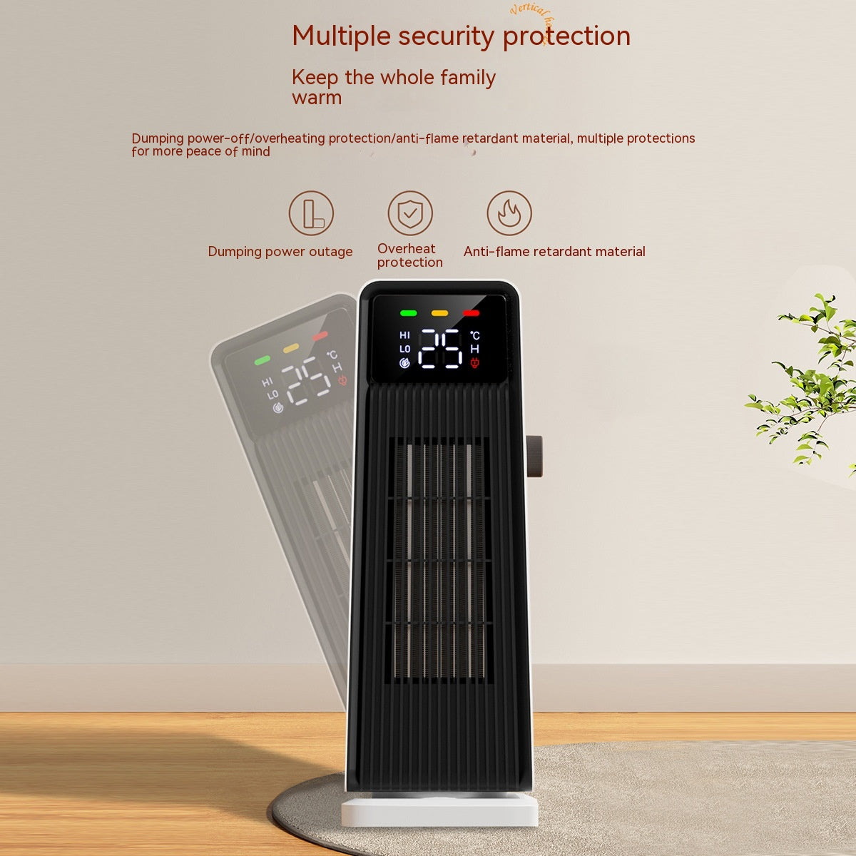 Mini-Desktop-Klimaanlage mit Heizfunktion — 1500W PTC, 3 Geschwindigkeiten, 2–8 Stunden Timer, Touch-Bedienung, 220V