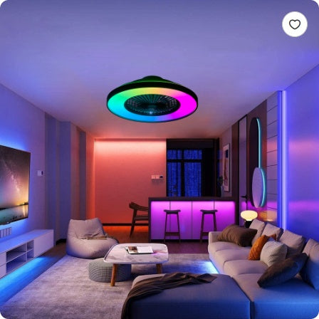 Ventilateur de plafond intelligent 23" avec lumière LED RGB — Contrôle par application et télécommande, moteur DC 6 vitesses, intensité réglable