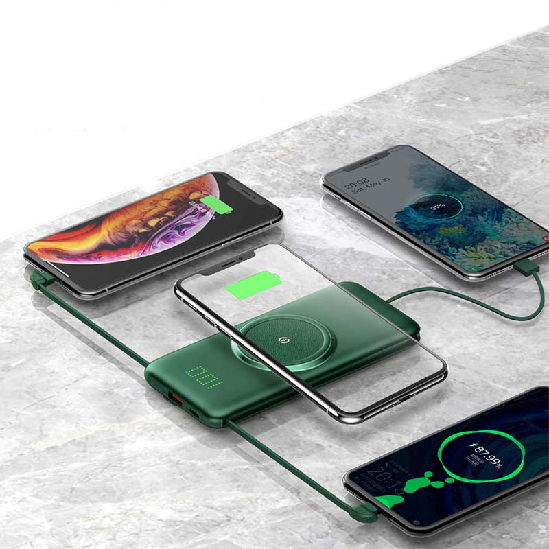Wireless Power Bank — Large Capacity, Built-In Cable