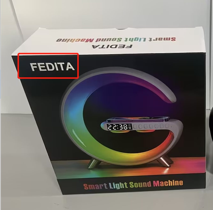 Lampe d'ambiance LED intelligente — Chargeur sans fil 15 W, haut-parleur Bluetooth, contrôle par application, 10 modes d'éclairage
