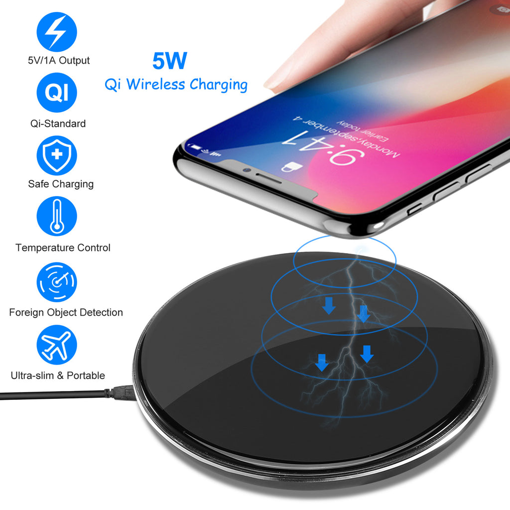 1 Stück kabelloses Ladegerät, Qi-zertifiziert, ultraschlank, 5W Ladepad für iOS-Telefone XS MAX XR XS X 8 8 Plus Galaxy S10 S9 S8 S7