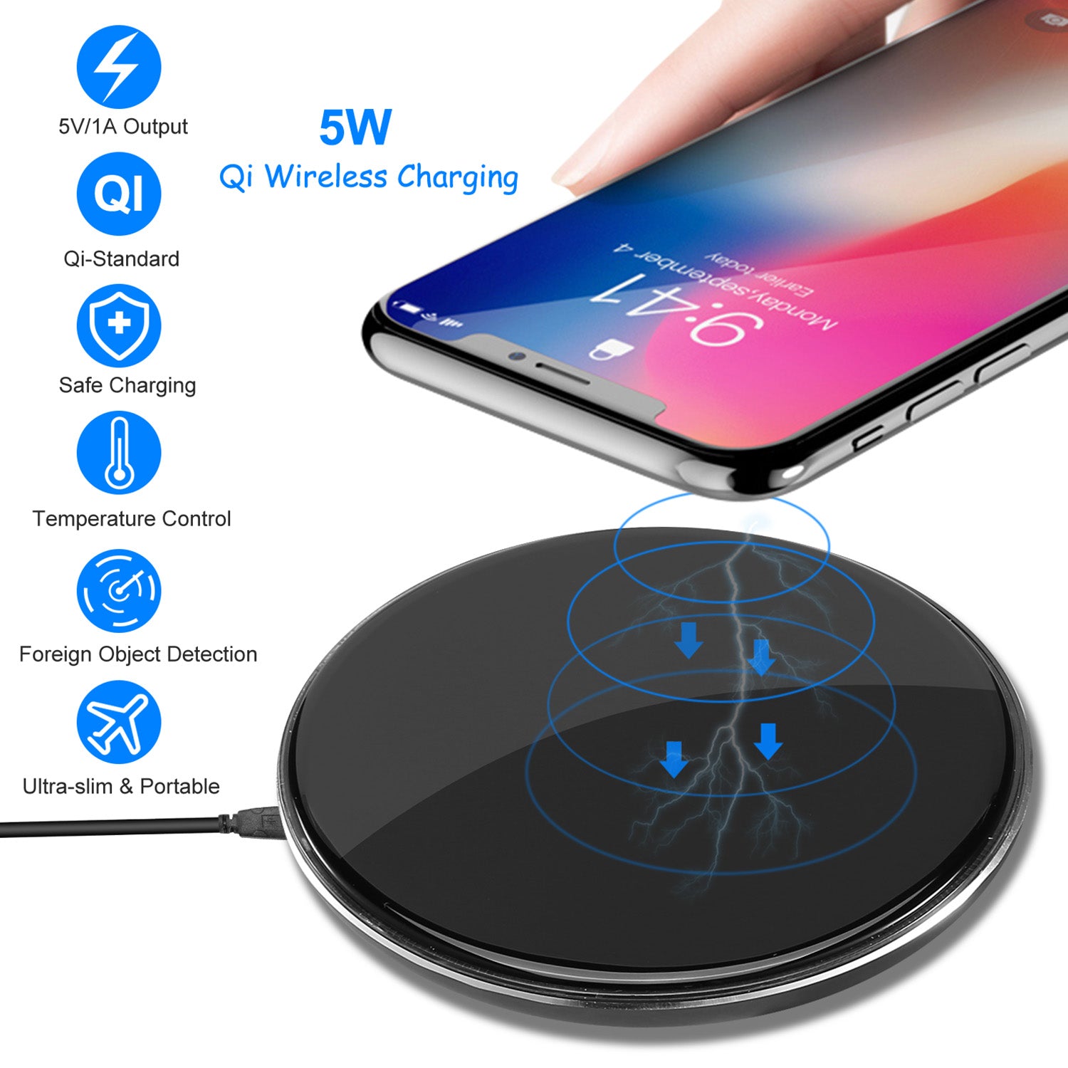 Chargeur sans fil ultra-plat Qi-Certifié 5W