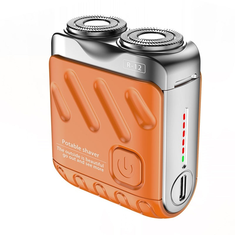 Rasoir Électrique Rotatif Portable Double Anneau Mini Rasoir de Voyage pour Hommes Double Tête de Lame Magnétique Flottante Rasoirs de Poche Rechargeables