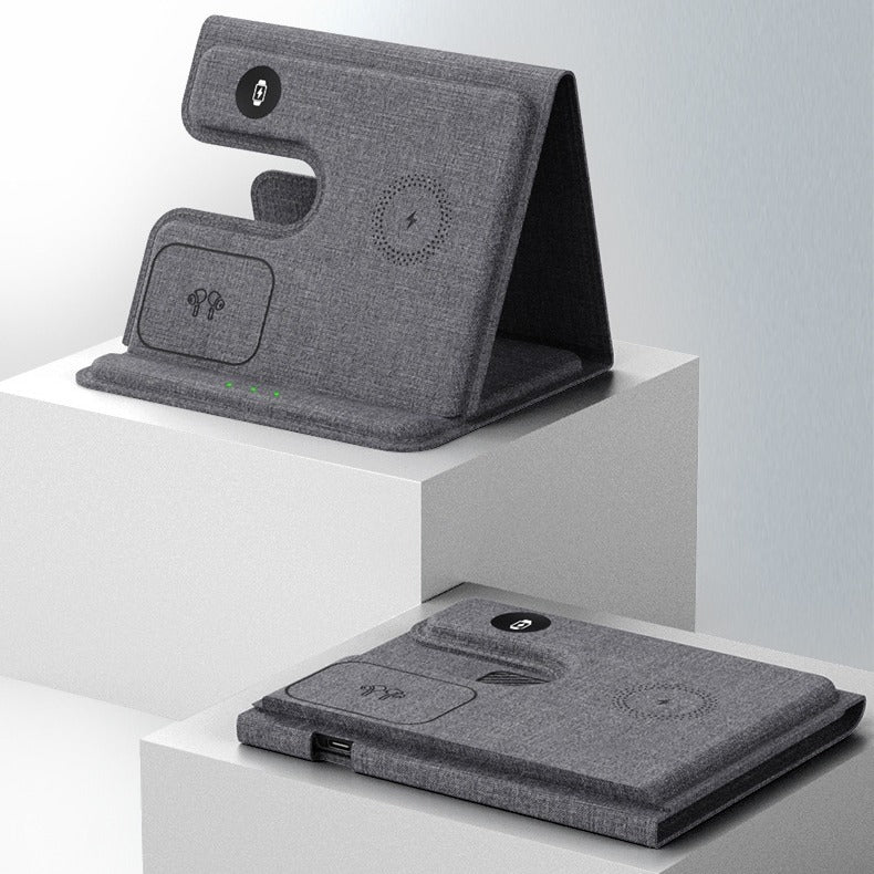 15W Wireless Charger — Foldable, Leather Stand