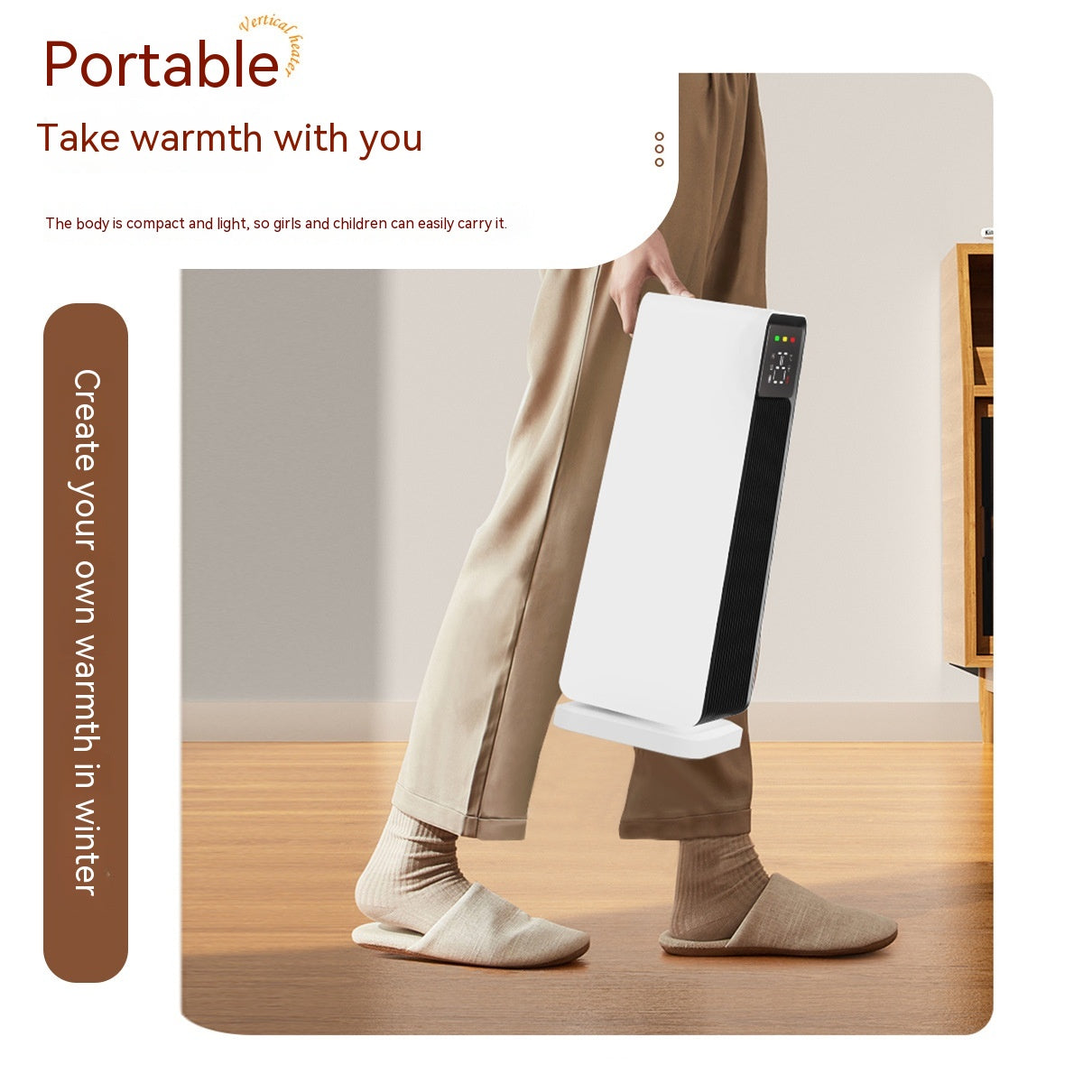 Mini-Desktop-Klimaanlage mit Heizfunktion — 1500W PTC, 3 Geschwindigkeiten, 2–8 Stunden Timer, Touch-Bedienung, 220V