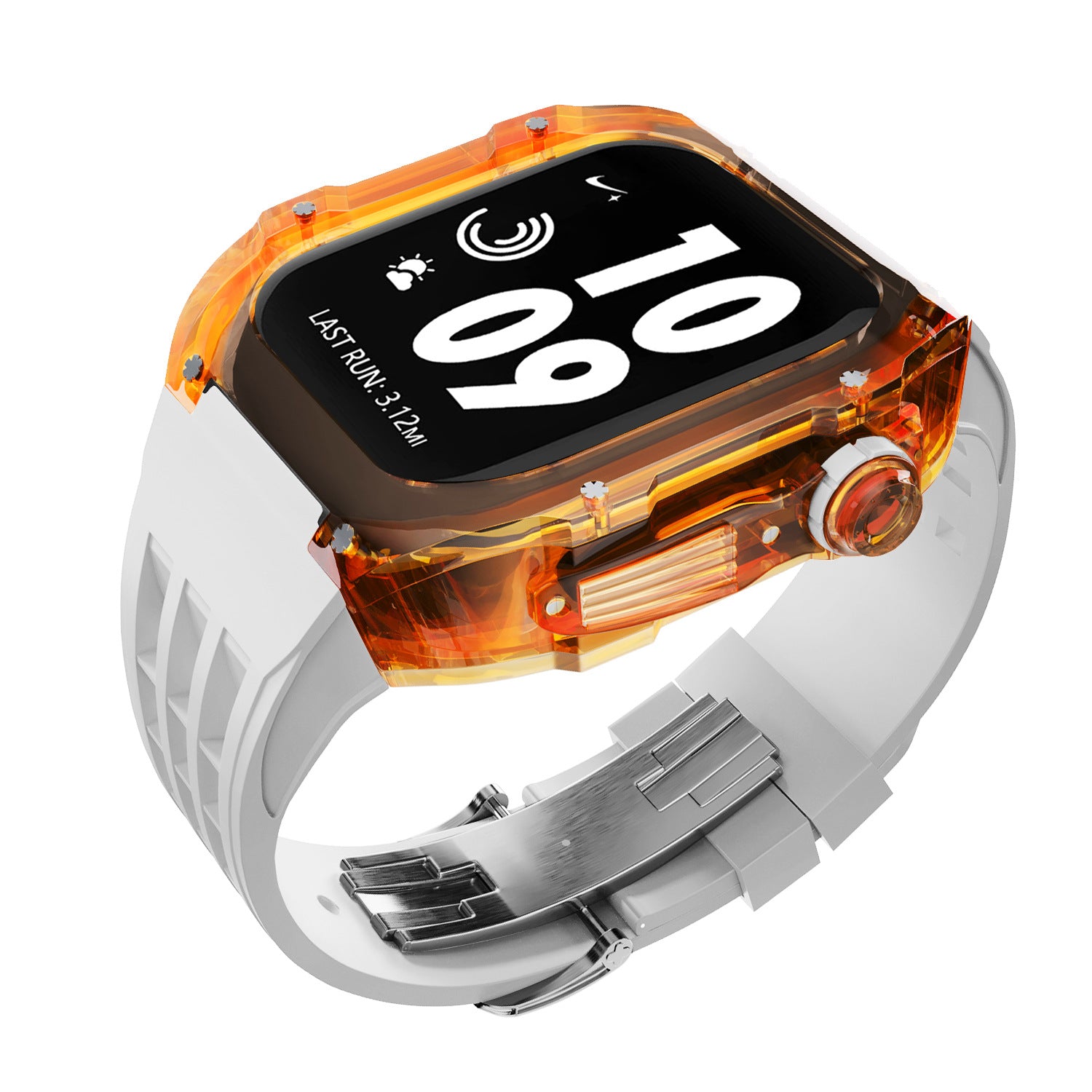 Coque transparente en cristal avec bracelet en caoutchouc fluoré
