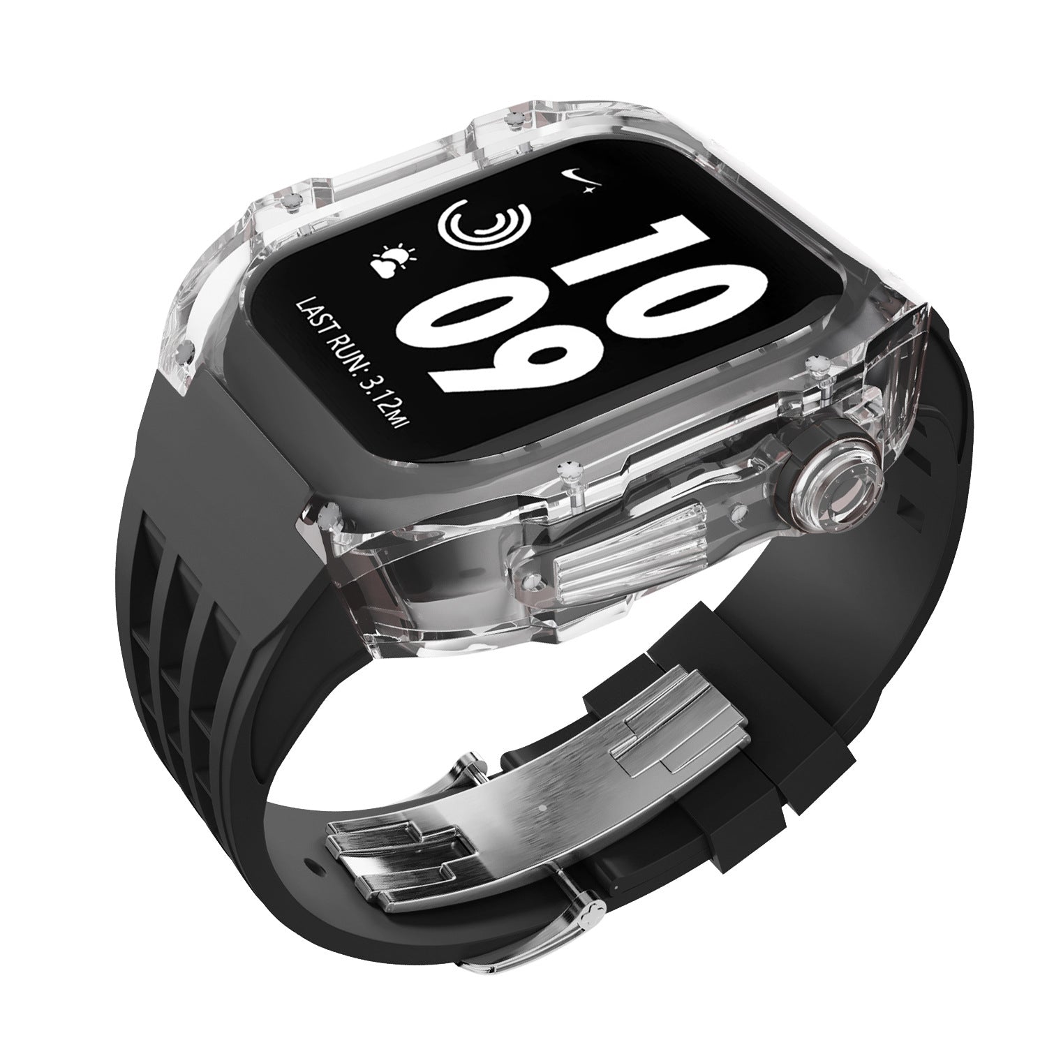 Coque transparente en cristal avec bracelet en caoutchouc fluoré