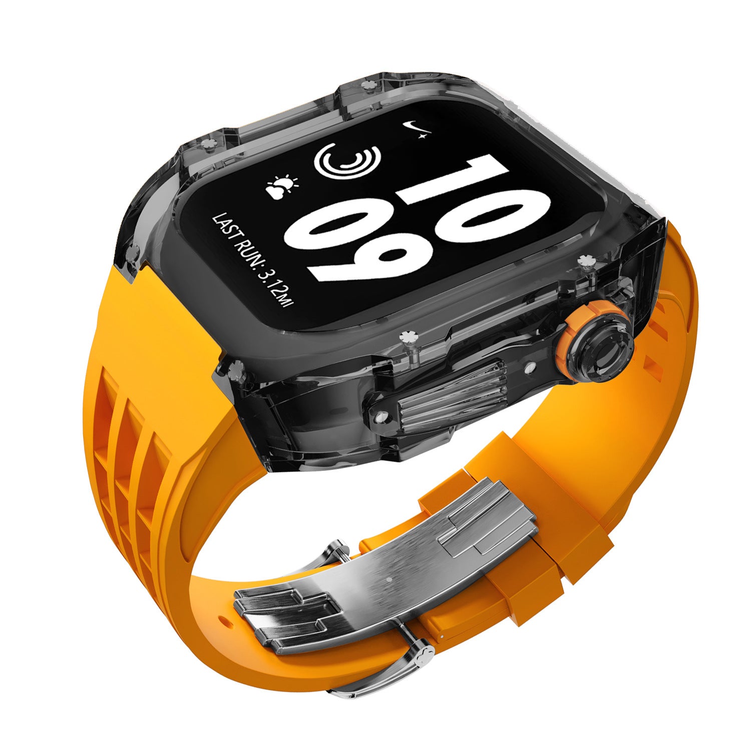 Coque transparente en cristal avec bracelet en caoutchouc fluoré