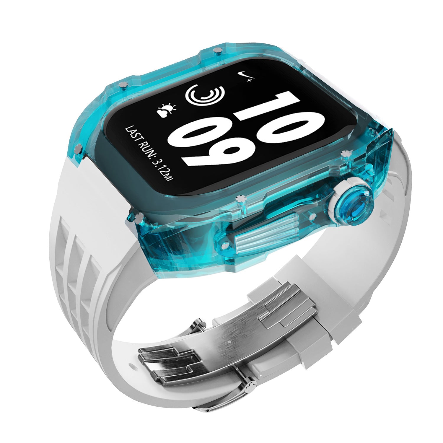 Coque transparente en cristal avec bracelet en caoutchouc fluoré