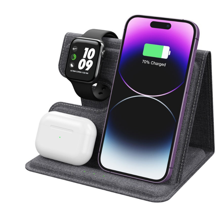 15W Wireless Charger — Foldable, Leather Stand