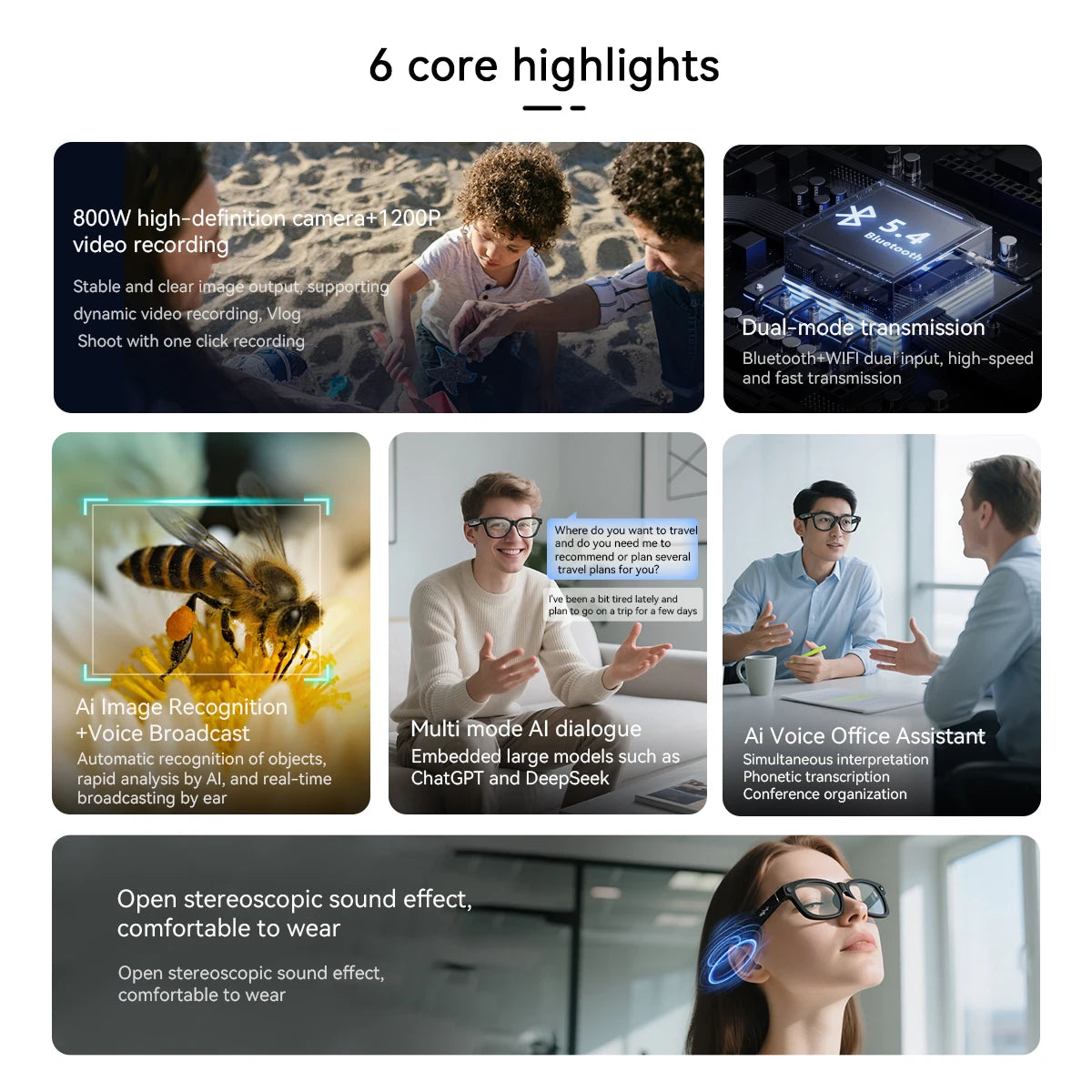 Blackview BV100 Glasses — HD Camera, Noise Cancelling