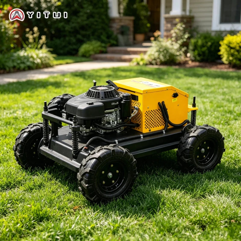 Wireless Remote Control Crawler Lawn Mower For Sloped Garden Farm Grass Cutting High Power Low Vibration Customizec