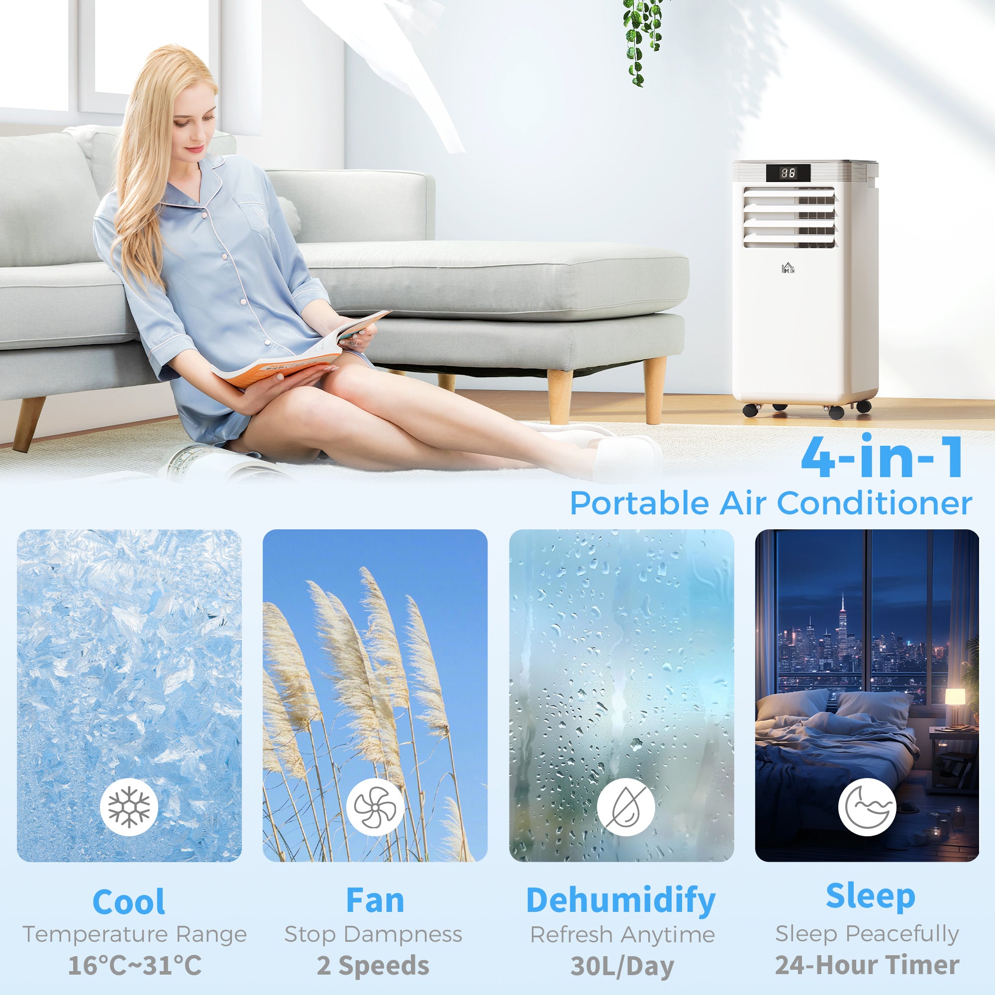 HOMCOM 7000 BTU Mobile Air Conditioner Indoor Portable AC Unit, White