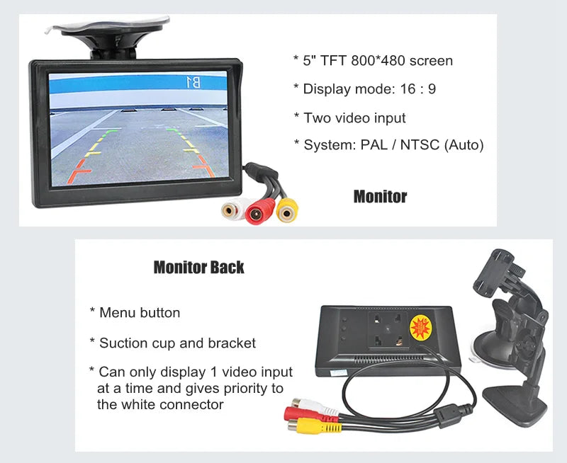 DIYKIT 5" Monitor — Backup Camera, Parking Assist
