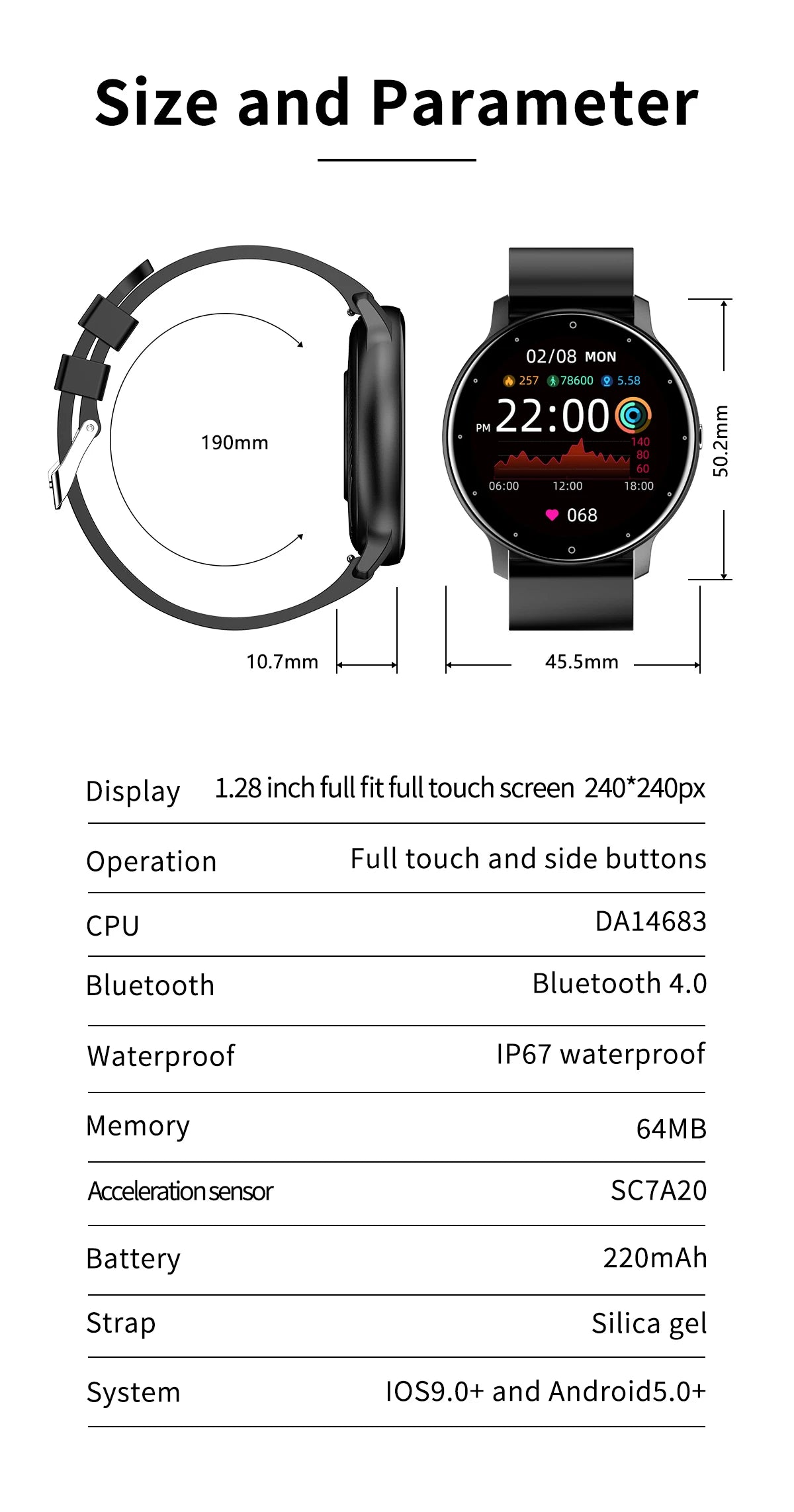 LIGE Montre intelligente Hommes Femmes Écran tactile complet Sport Fitness Montre Homme IP67 Étanche Bluetooth Pour Android IOS Smartwatch Hommes